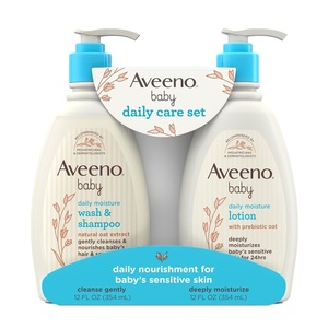 image:imageAveeno Baby Daily Care Gift Set with Oat Extract amp Prebiotic Oat Contains Daily Moisturizing Body Lotion amp Gentle 2in1 Baby Bath Wash amp Shampoo Hypoallergenic amp ParabenFree Two PackLightly Scented