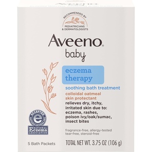 image:imageAveeno Baby Eczema Therapy Soothing Bath Treatment for Relief of Dry Itchy amp Irritated Skin Made with Natural Colloidal Oatmeal Fragrance Paraben Steroid amp TearFree 5 ct075 Ounce Pack of 5